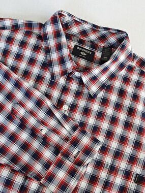 DOCKERS Men's XL Plaid Button Up Long Sleeve Shirt Navy Red White